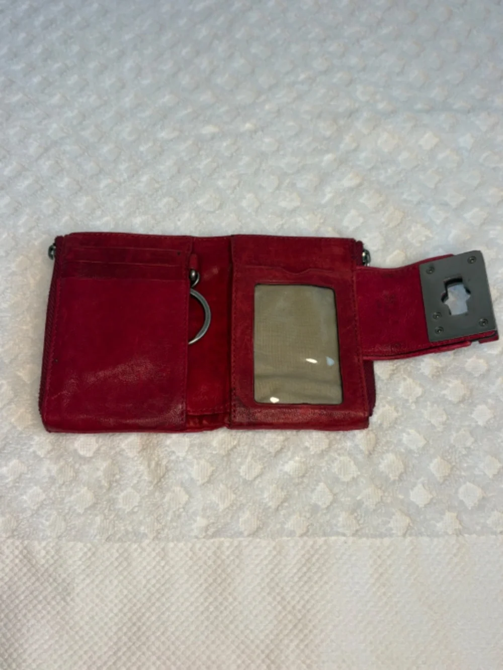 Juicy Couture Red Leather Wallet with Turn Lock Closure | Compact Bifold Wallet